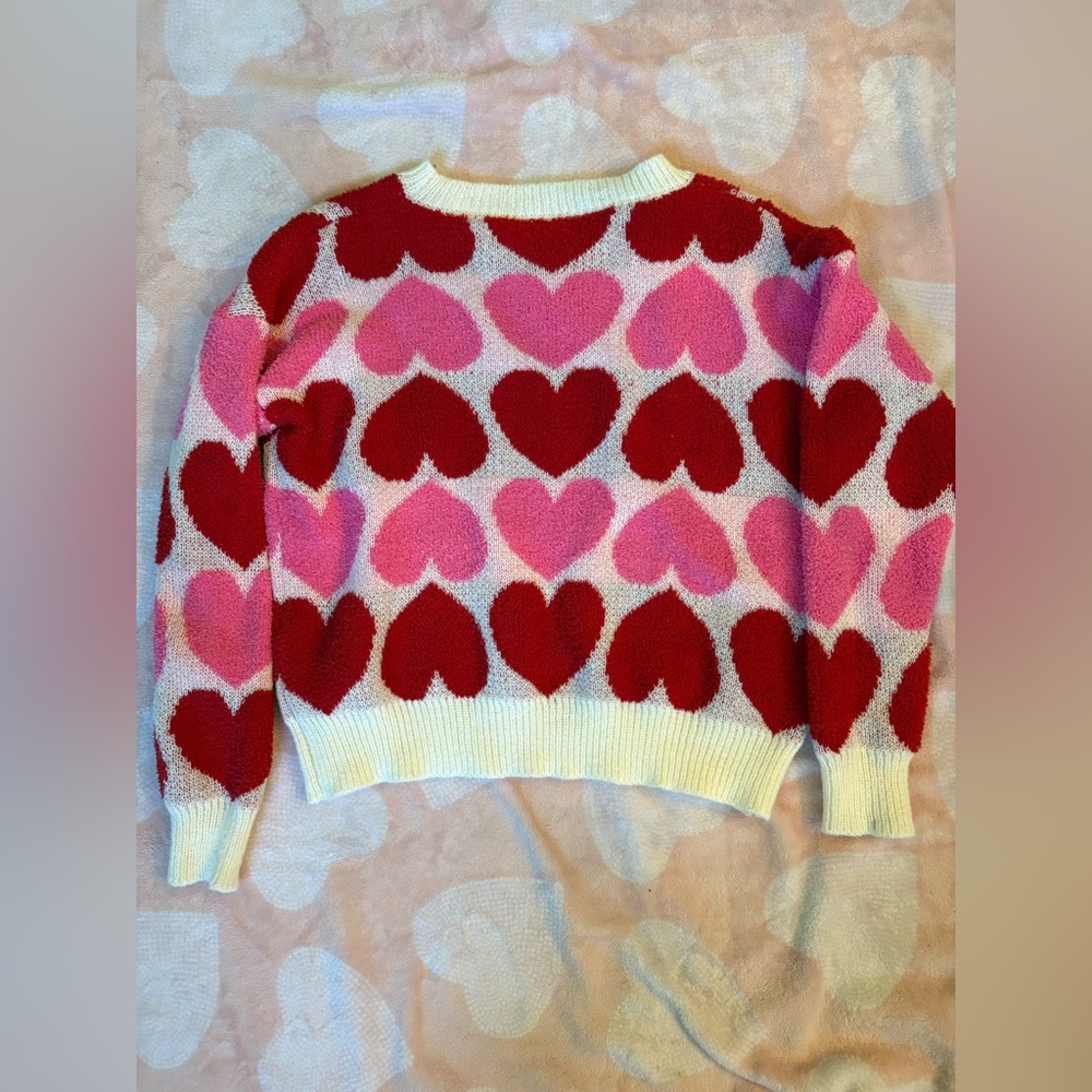 Pink Lily Heart Motif Sweater - Red and Pink - Picture 3 of 3